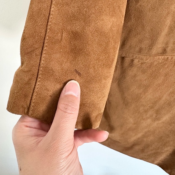 Vintage 90’s Funnel Neck Camel Oversized Retro Suede Jacket Shoulder Pads - Picture 12 of 15